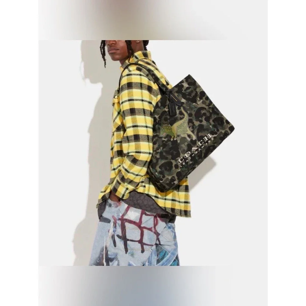 Coach Recycled Canvas Tote 42 With Camo Print And Rexy CF079 Green Black Gray